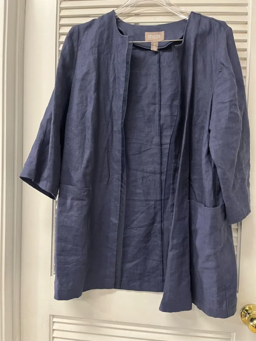 Chico's Navy Open-Front Linen Jacket